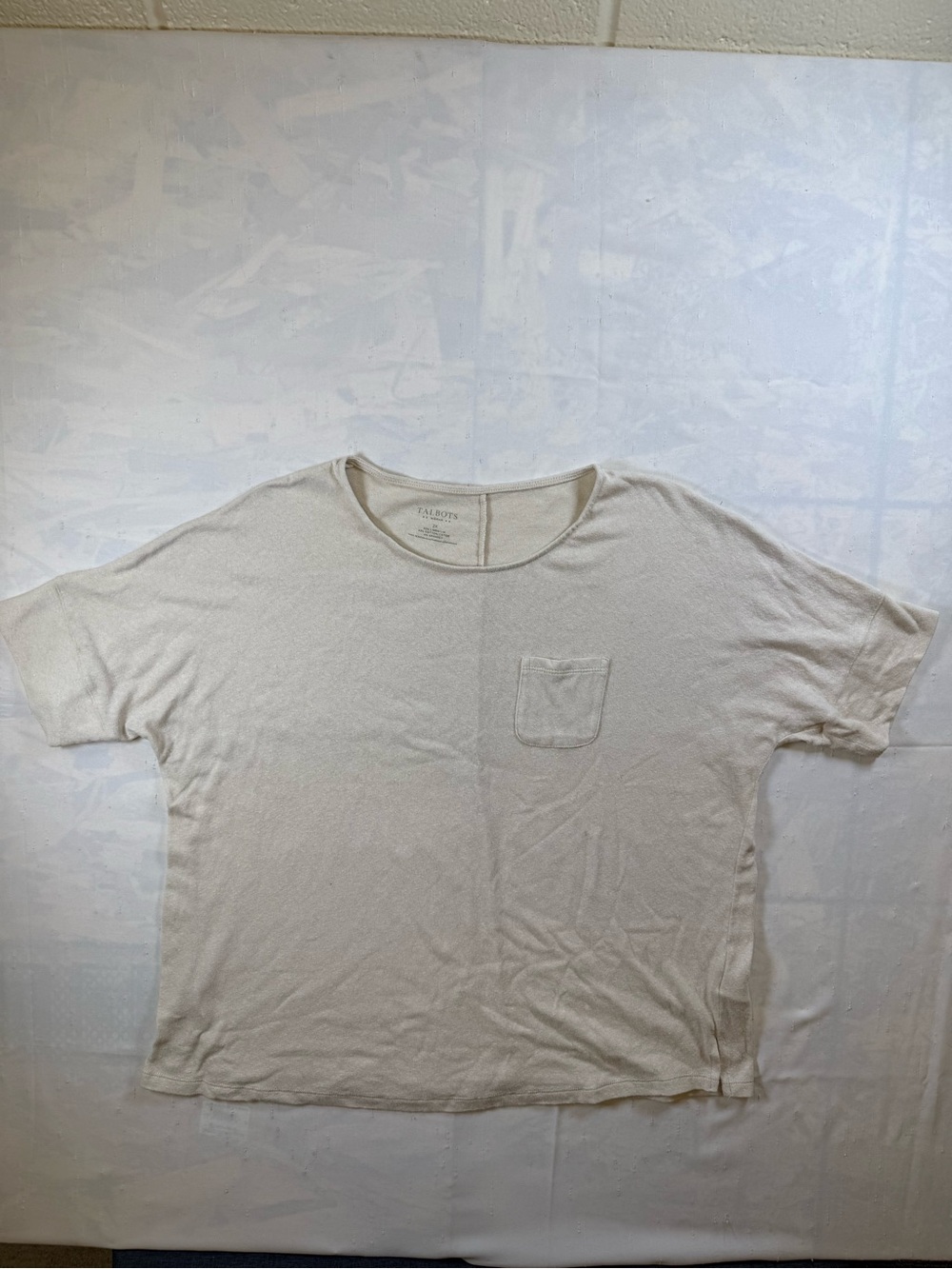 Talbots Linen Blend Short-Sleeve Pocket Tee in Cream